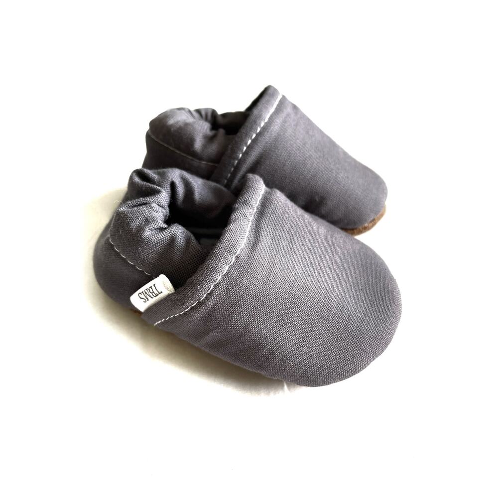 TBMS gray, slip on moccasins warm cozy solid insulated Size 0-3 months.